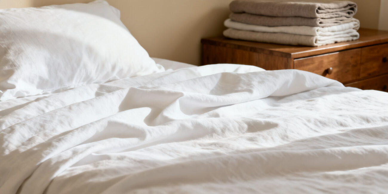 How Luxury Hotel Linen Is Maintained for Consistency 9 Luxury hotel linen on a freshly made bed with crisp white sheets and pillows
