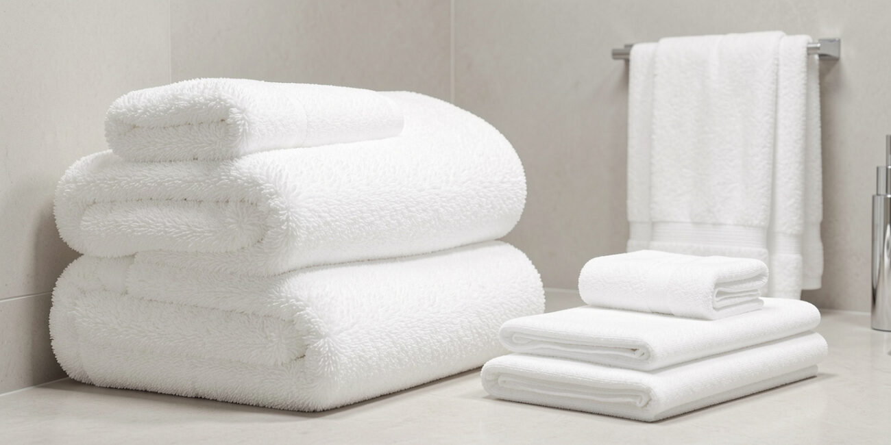 Do Thicker Towels Always Indicate Better Hotel Towel Quality? 6 Comparison of thick and medium weight white towels in a luxury hotel bathroom showcasing hotel towel quality and texture differences 1
